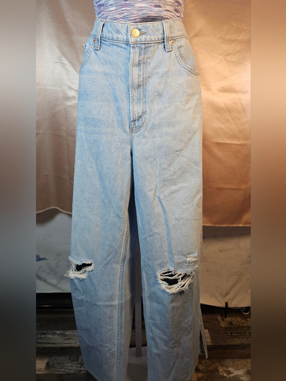 MOTHER SNACKS Fun Dip Puddle Sliced Wide Leg Jeans Lots of Nibbles NWT 29